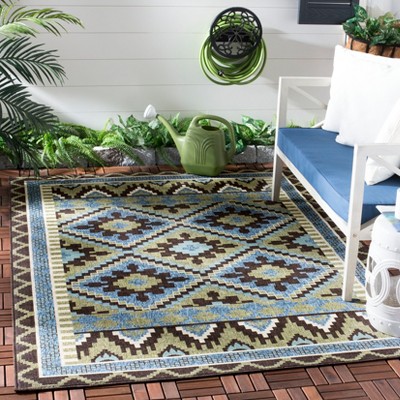 Green and Chocolate Synthetic Floral Indoor/Outdoor Area Rug