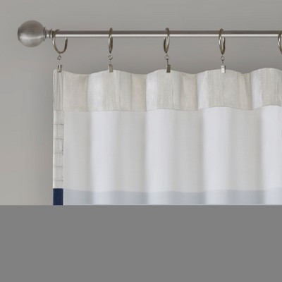 Navy and White Faux Silk Light-Filtering Drapes
