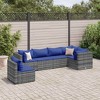 vidaXL 6-Piece Patio Lounge Set - Gray Poly Rattan, Outdoor Garden/Backyard/Patio - Dark Blue Cushions, Modular Design - 2 of 4
