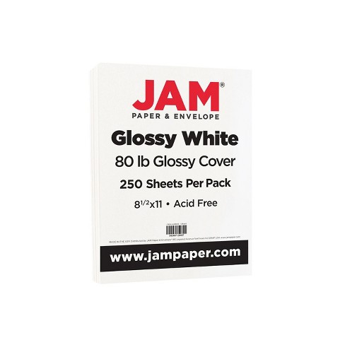 JAM Paper Cardstock Paper 80 Lbs 8.5 x 11 White Glossy 250/Pack 1034702