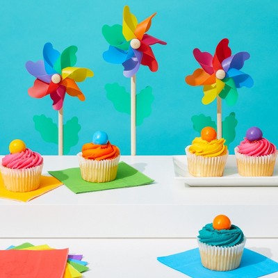 12-Pack Multicolor Rainbow Flower Pinwheels for Yard and Garden