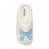 Aéropostale Women’s Fuzzy Pile High Fleece Bow Mule Slippers – Ivory Slip-On House Shoes with Light-Blue Embroidered Bow - 2 of 4
