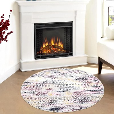 Boho Area Rug, Neutral Black Low Pile Washable Carpet, Non-Slip Non-Shedding Indoor Rug for Living Room, Bedroom, Kitchen, Bathroom