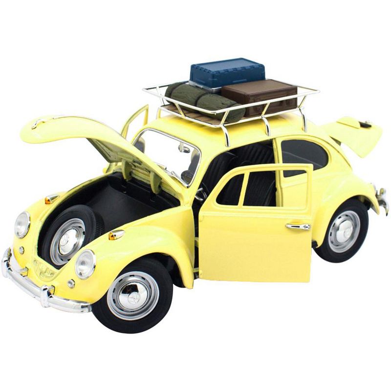 1967 Volkswagen Beetle with Roof Rack and Luggage Yellow 1/18 Diecast Model Car by Road Signature, 2 of 5