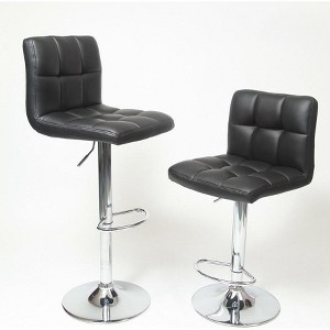 Roundhill Swivel Leather Adjustable Hydraulic Bar Stool, Black, Set of 2 - 1 of 4