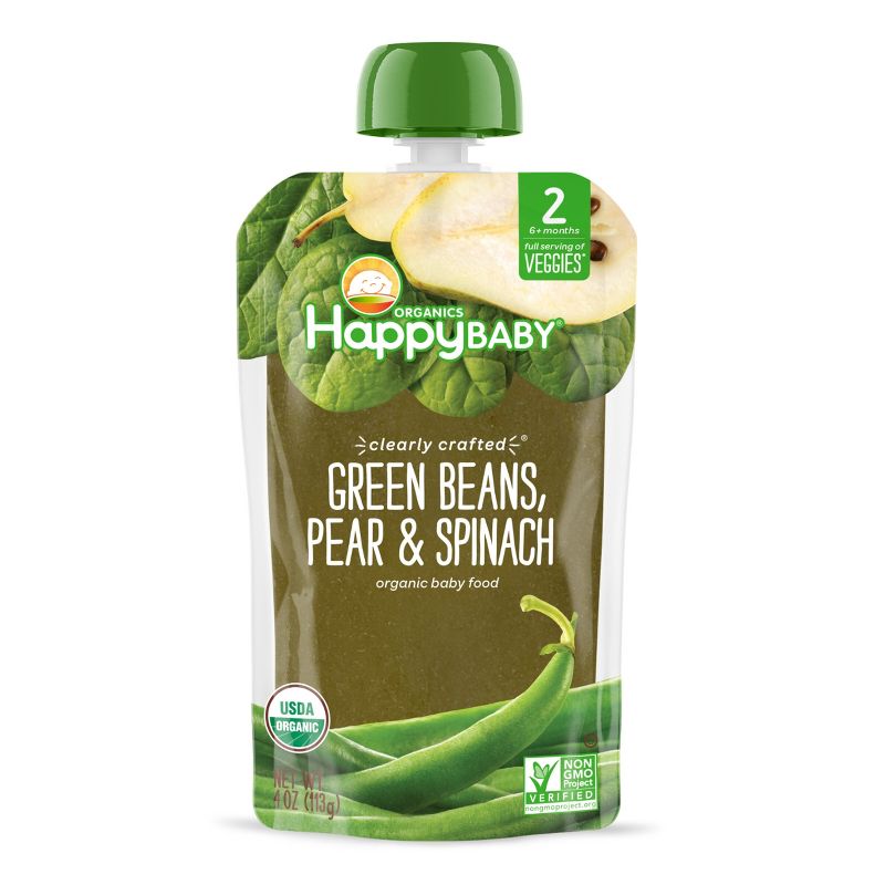 HappyBaby Clearly Crafted Green Beans Pears &#38; Spinach Baby Food Pouch - 4oz, 1 of 9