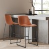 Lirago Brown 2PC Armless Industrial Faux Leather Barstool – 18.9"×18.7"×36.2" Metal Legs with Integrated Footrest - 2 of 4