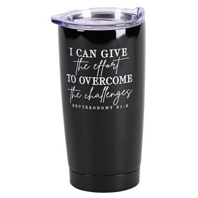 Dicksons SSTUMB-124 Black 20 Ounces Stainless Steel Travel Tumbler Mug with Lid, Give Effort Overcome Challenges