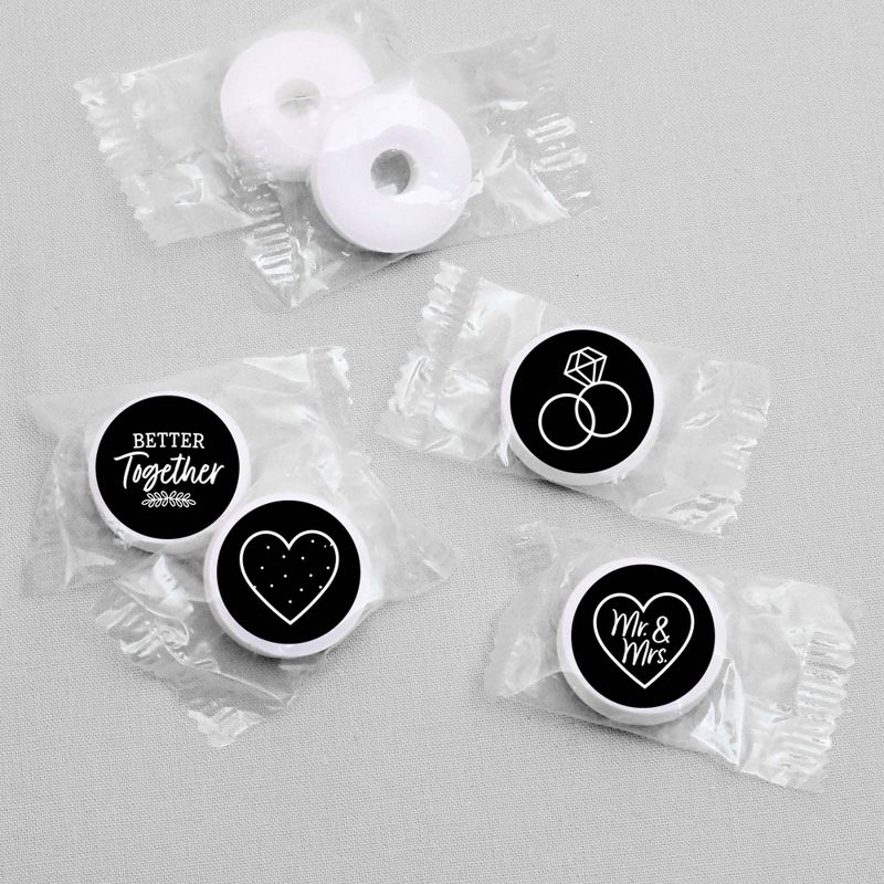 Big Dot of Happiness Mr. and Mrs. - Black and White Wedding or Bridal Shower Round Candy Sticker Favors - Labels Fits Chocolate Candy (1 sheet of 108), 3 of 6