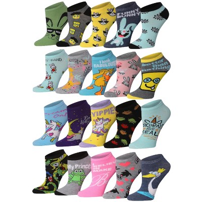 Tipi Toe Women's 20 pairs Colorful Fantasy Friends Rabbit Frog Unicorn Patterned Low Cut Socks