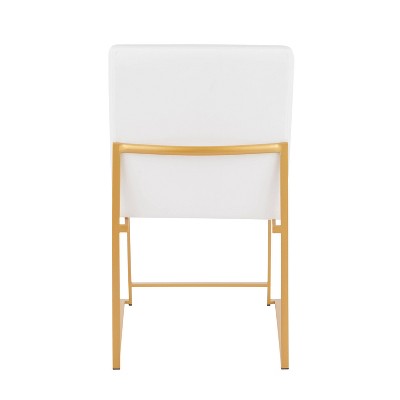 Set of 2 White Velvet and Gold Metal High Back Dining Chairs