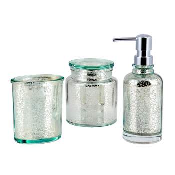 3pc Athena Lotion Pump/Toothbrush Holder/Cotton Ball Jar Set Blue/Silver - Allure Home Creations