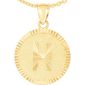 10k Yellow Gold 0.63" Personalized Medallion Alphabet Letter A - Z Initial Charm Pendant with optional Extendable Chain Necklace - 1 of 4