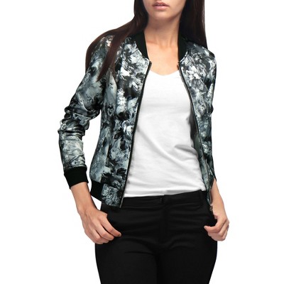 INSPIRE CHIC Women's Stand Collar Floral Prints Zip Up Lightweight Short Jacket