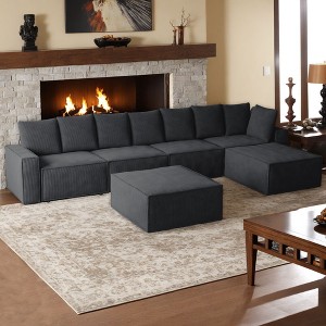 XIZZI Modular Corduroy Sectional Sofa: 5 Sold-Separately Units (Corner, Arms, Ottoman) | Black/Camel | Standard/Large Cushion Options | DIY Friendly - 1 of 4