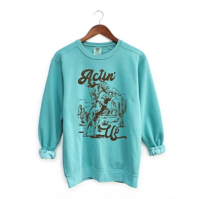Simply Sage Market Women's Garment Dyed Graphic Sweatshirt Actin' Up Horse