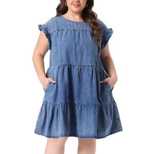 denim flowy dress High Waist Mini while the denim fabric keeps things timeless Women's Denim Dress Puffy 3/4