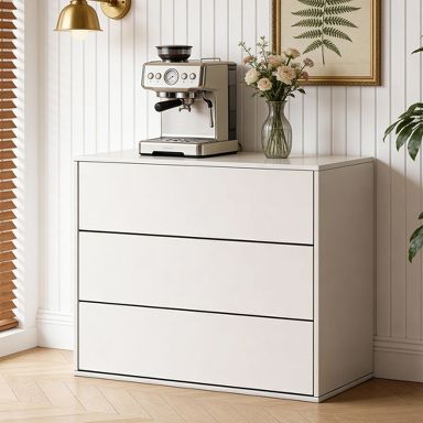 31.4 Inch Modern Cream 3 Drawer Dresser Push to Open Chest of Drawers Small Bedroom Nightstand Storage Cabinet Gaoyangjiaju