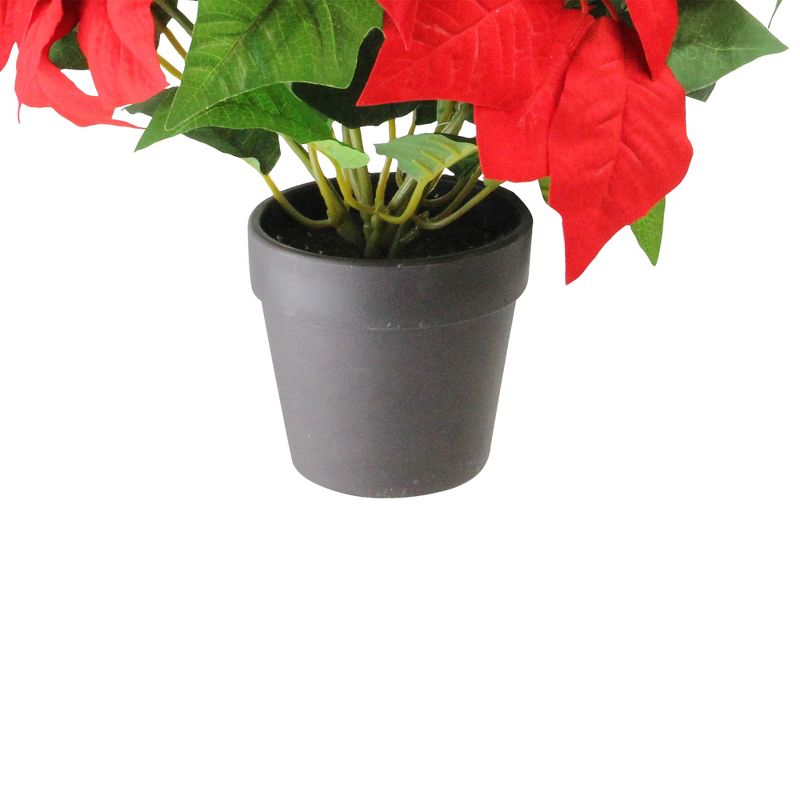 Northlight 13.5” Scarlett Red and Green Artificial Poinsettias Flower Arrangement in Dark Coffee Vase, 4 of 5