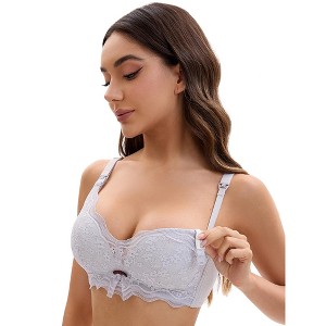 INSPIRE CHIC Women's Nursing Bra Lace V Neck Wirefree Light and Breathable Maternity Bralette - 1 of 4