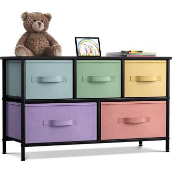 Sorbus 5 Drawers Dresser- Storage Unit with Steel Frame, Wood Top, Fabric Bins - for Bedroom, Closet, Office and more