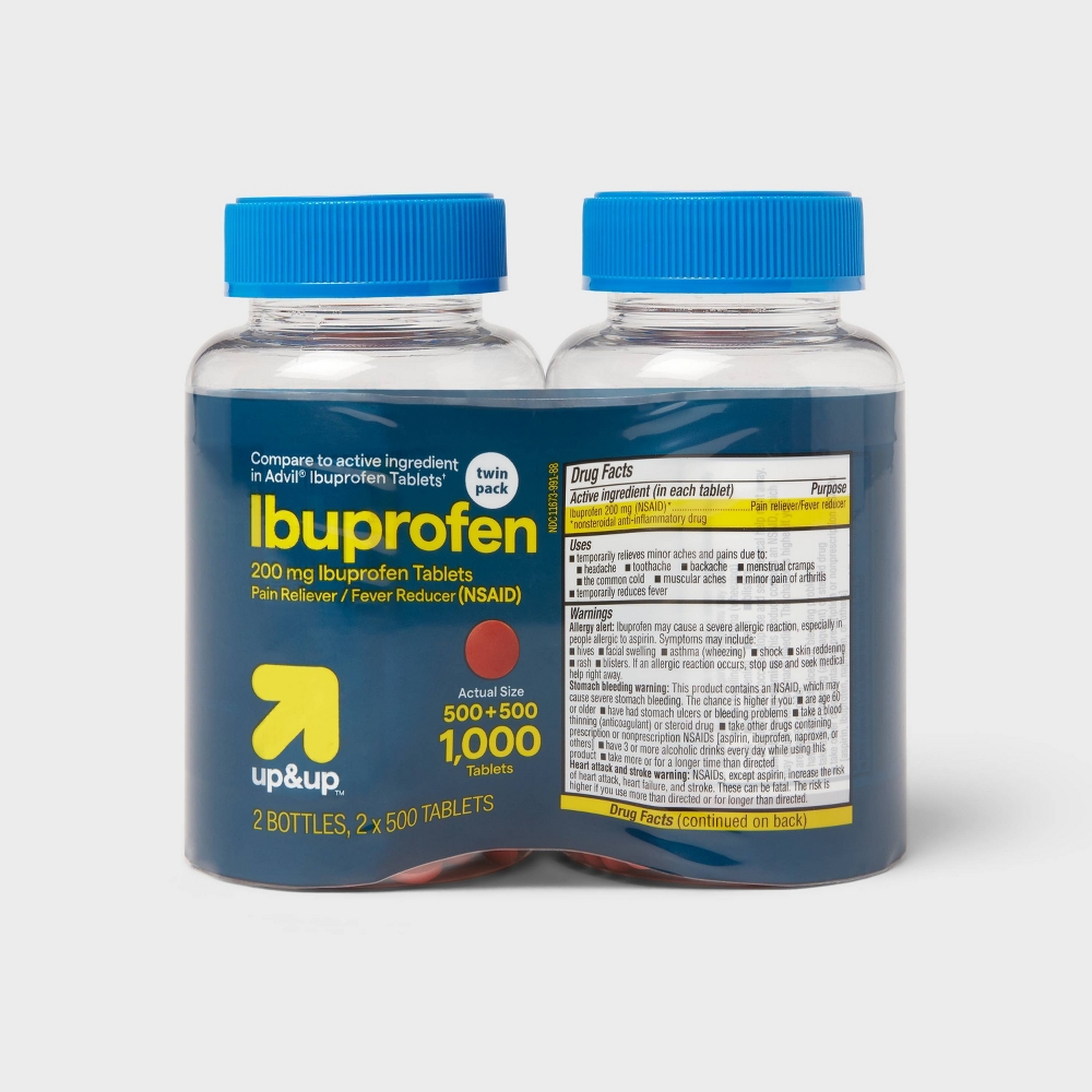 Ibuprofen (NSAID) Pain Reliever &#38; Fever Reducer Tablets Twin Pack - 1000ct - up &#38; up&#8482;