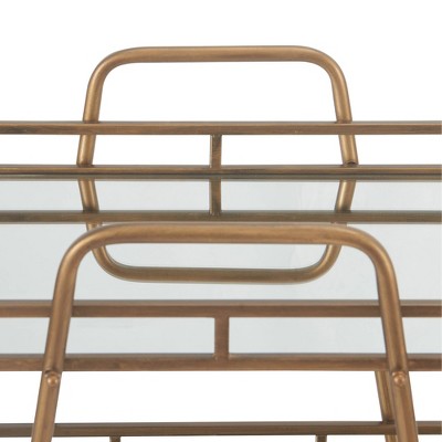 Elegant Antique Gold Rolling Bar Cart with Mirrored Shelves