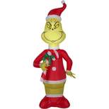 Gemmy Christmas Airblown Inflatable Grinch w/Red and White Candy Cane, 4 ft Tall, Multicolored