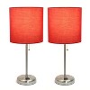 Simple Designs 2pk Sleek Slender Brushed Steel Table Lamp Red Shade - 2 of 4