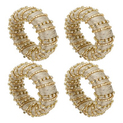 Gold Beaded Glamorous Napkin Rings Set of 4
