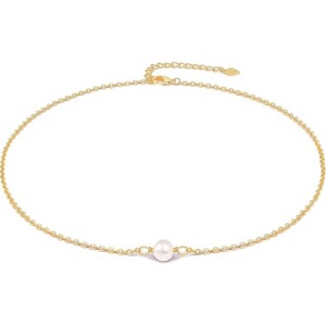 18K Gold Plated Paperclip Choker with Freshwater Cultured Pearl Pendant, Dainty Satellite Chain Necklace - 1 of 4