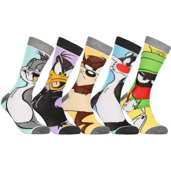 WB Looney Tunes Character Faces Men's 5 Pair Casual Crew Socks Mid Calf Multicoloured