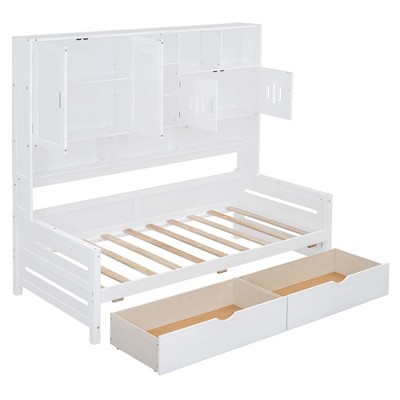 NicBex Twin/Full Size Daybed, Wooden Day Bed With 2 Drawers, Sofa Bed Frame with All-in-One Cabinet and Shelf