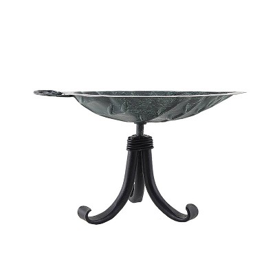 Aspen Leaf Copper Birdbath with Wrought Iron Tripod Stand