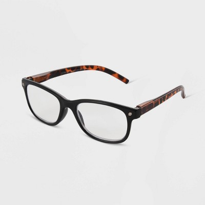 Women&#39;s Tortoise Print Gloss Plastic Square Blue Light Filtering Reading Glasses - Universal Thread&#8482; Black