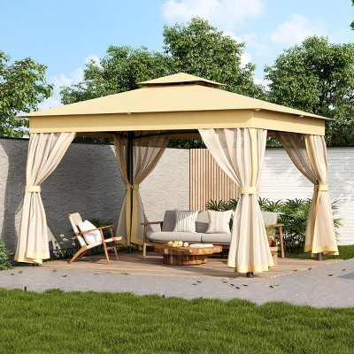 Large Outdoor Heavy Duty Gazebo,Gazebo with Steel Frame and Mosquito Netting,Double Roof Patio Party Gazebo Tent-Coolbibila