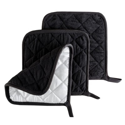 Pot Holder Set, 3 Piece Set Of Heat Resistant Quilted Cotton Pot Holders By Hastings Home (Black)