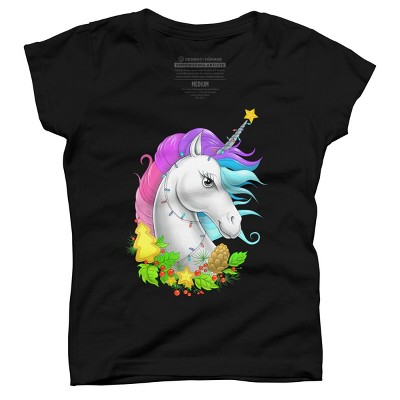 Girl's Design By Humans Christmas unicorn By NikKor T-Shirt