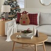 Mina Victory Holiday Plaid Faux Shearling Reindeer 3 Piece Set Indoor Throw Pillows - 3 of 4