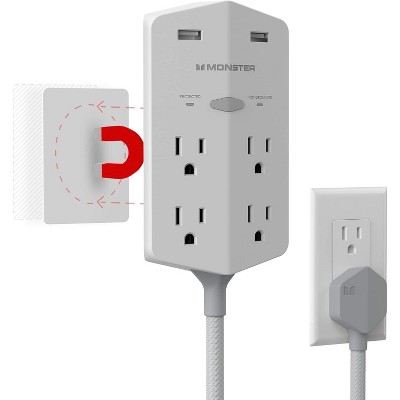 Monster Power Shield XL Surge Protector with Outlet Extender, Multiple Plug with 4 AC Outlets and 2 USB-A Ports