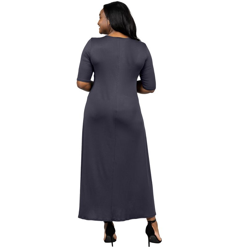 24seven Comfort Apparel Elbow Length Sleeve Plus Size Maxi Dress, 3 of 5