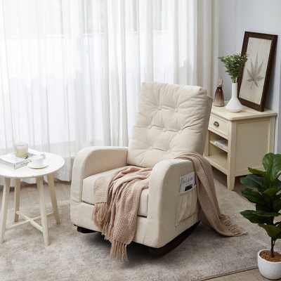 GDFStudio Ruskin Modern Wood Upholstered Adjustable Back Rocking Arm Chairs