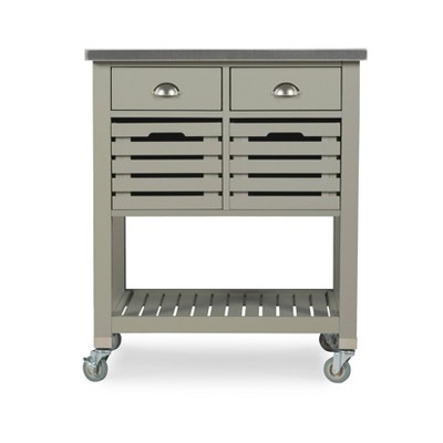 Gray Stainless Steel Top Kitchen Cart with Storage Drawers