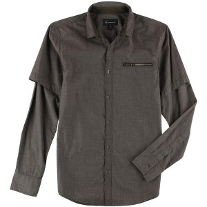 I.N.C International Concepts Mens Layered Zip Button Up Shirt, Brown, Small - 1 of 1