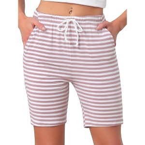 INSPIRE CHIC Women's Stripe Pajama Bottoms Soft Elastic Waist Drawstring Sleepwear Lounge Shorts with Pockets - 1 of 4