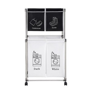 SEVOBAL Laundry Bags and Baskets Laundry Basket 2 Tier Clothes Sorter with 4 Removable Bags to Organize Clothes With Four Wheels, White, 20"*20"*30" - 1 of 4