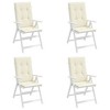vidaXL Cream Highback Chair Cushions Set, Outdoor Durable Fabric 47.2"x19.7"x1.2", Foam Fiber Filled, 11.8" Rope Length, Set of 4 - 4 of 4