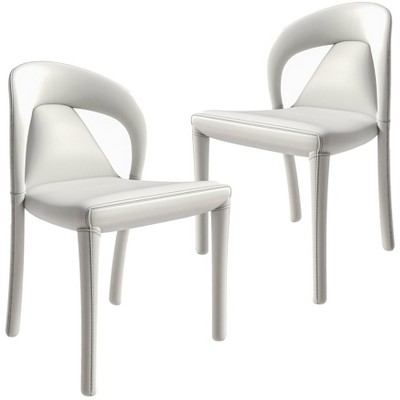 LeisureMod Upholstered Dining Chair in Leather with Steel Legs Solace Series Set of 2