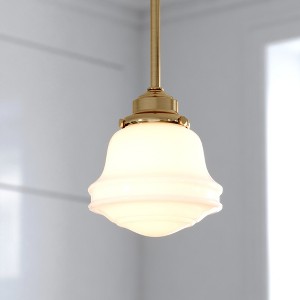 VAXCEL Huntley LED Compatible Gold Brass Farmhouse Mini Pendant Ceiling Light White Schoolhouse Glass - 1 of 4