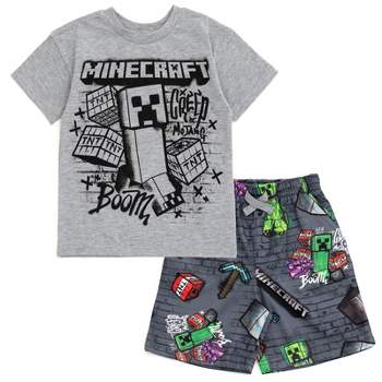 Minecraft Creeper Skeleton Zombie Enderman Graphic T-Shirt and Mesh Shorts Outfit Set Little Kid to Big Kid